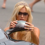 Paris Hilton getting out of car
