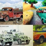 Pencil drawings of cars trucks