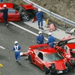 Most expensive exotic car crash made up by eight Ferraris, a Lamborghini, and three Mercedes